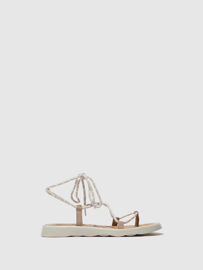 Women Fly London Sandals | Lace-Up Sandals Tace874Fly Concrete(Offwhite)