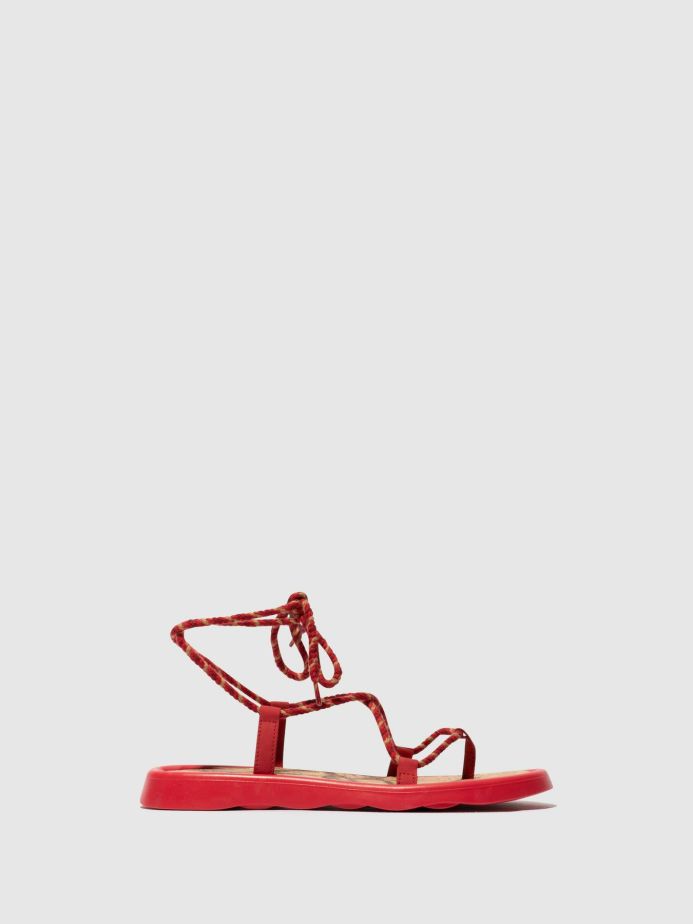 Women Fly London Sandals | Lace-Up Sandals Tace874Fly Lipstick Red