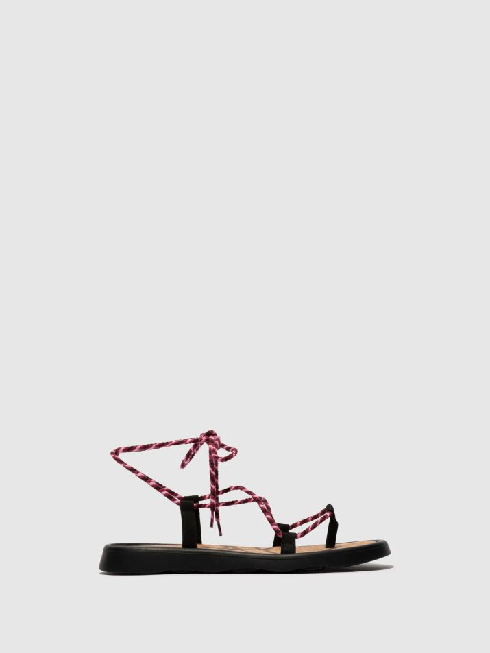 Women Fly London Sandals | Lace-Up Sandals Tace874Fly Black(Purple)